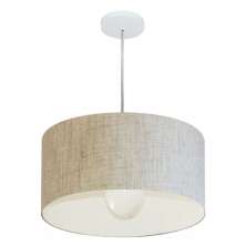 Pendente Cilíndrico Md-4204 Cúpula em Tecido 45x25cm Rústico Bege - Bivolt