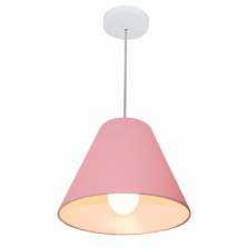 Pendente Cone Md-4028 Cúpula em Tecido 25-30x12cm Rosa Bebê - Bivolt