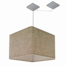 Pendente Quadrada C/ Desvio Md-4269 Cúpula em Tecido 30/40x40cm Rústico Bege - Bivolt