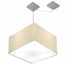 Pendente Quadrada C/ Desvio Md-4271 Cúpula em Tecido 30/40x40cm Algodão Crú - Bivolt