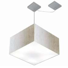 Pendente Quadrada C/ Desvio Md-4271 Cúpula em Tecido 30/40x40cm Linho Bege - Bivolt