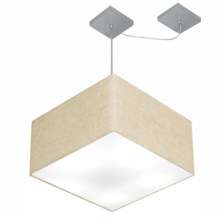 Pendente Quadrada C/ Desvio Md-4271 Cúpula em Tecido 30/40x40cm Rústico Bege - Bivolt