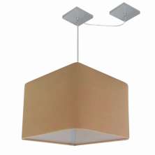 Pendente Quadrado C/ Desvio Md-4268 Cúpula em Tecido 30/35x35cm Palha - Bivolt