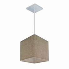 Pendente Quadrado Md-4224 Cúpula em Tecido 16/16x16cm Rústico Bege - Bivolt