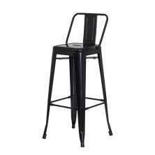 Banqueta Tolix Iron com Encosto Preto Brilhante Industrial Aço Cozinha Bar Bistrô Bancada