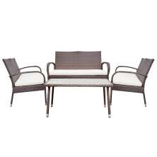 Conjunto Sofá + 2 Poltronas Rattan Assento Estofado + Mesa com Tampo de Vidro Para Área Externa