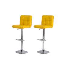 Kit 2 Banquetas Estofada Gomos Amarela Base Giratória Cromada Altura Regulável Cozinha Bar Bancada