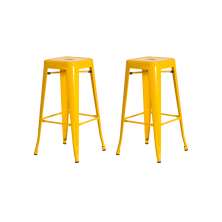 Kit 2 Banquetas Tolix Iron Design Industrial Amarela 76 cm Aço Cozinha Bar Bistrô Bancada