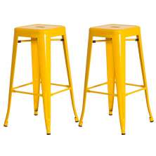 Kit 2 Banquetas Tolix Iron Design Industrial Amarela 76 cm Aço Cozinha Bar Bistrô Bancada