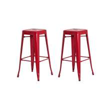 Kit 2 Banquetas Tolix Iron Design Industrial Vermelha 76 cm Aço Cozinha Bar Bistrô Bancada