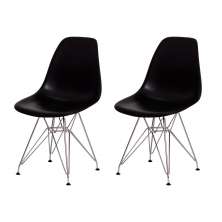 Kit 2 Cadeiras Eiffel Eames Preta Base Cromada Sala Cozinha Jantar