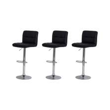Kit 3 Banquetas Estofada Gomos Preta Base Giratória Cromada Altura Regulável Cozinha Bar Bancada