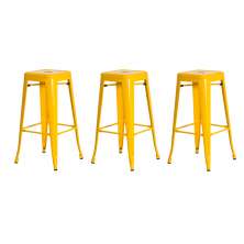 Kit 3 Banquetas Tolix Iron Design Industrial Amarela 76 cm Aço Cozinha Bar Bistrô Bancada