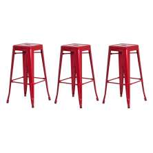 Kit 3 Banquetas Tolix Iron Design Industrial Vermelha 76 cm Aço Cozinha Bar Bistrô Bancada