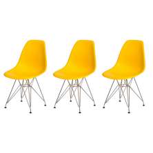 Kit 3 Cadeiras Eiffel Eames Amarela Base Cromada Sala Cozinha Jantar