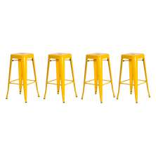Kit 4 Banquetas Tolix Iron Design Industrial Amarela 76 cm Aço Cozinha Bar Bistrô Bancada