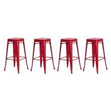 Kit 4 Banquetas Tolix Iron Design Industrial Vermelha 76 cm Aço Cozinha Bar Bistrô Bancada