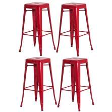 Kit 4 Banquetas Tolix Iron Design Industrial Vermelha 76 cm Aço Cozinha Bar Bistrô Bancada