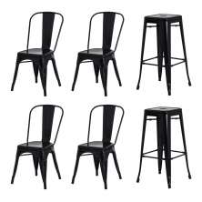 Kit 4 Cadeiras + 2 Banquetas Tolix Iron Design Preta Aço Industrial Sala Cozinha Jantar Bar Bistrô