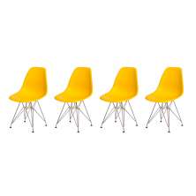 Kit 4 Cadeiras Eiffel Eames Amarela Base Cromada Sala Cozinha Jantar