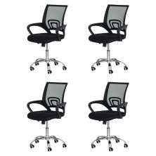 Kit 4 Cadeiras Escritório Basic Diretor Tela Mesh Preta Base Giratória Cromada Altura Ajustável