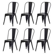 Kit 6 Cadeiras Tolix Iron Design Preto Fosco Aço Industrial Sala Cozinha Jantar Bar