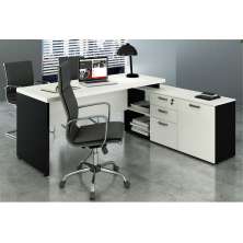 Mesa p/ Escritório em L 1,90m Web40 c/ Armário Branco/Preto