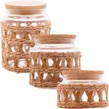 3 Potes Herméticos de Vidro Sisal Wolff 750 520 350ml Temper