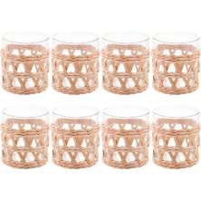 Conjunto 8 Copos Baixos de Vidro Wolff com Sisal 320ml Decorados Fibra Natural Rústicos