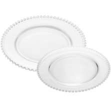 Conjunto Sousplat e Prato Raso 28cm em Cristal Pearl Wolff Transparente Mesa Posta