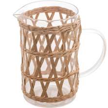 Jarra de Vidro Wolff 1L Fibra Natural e Alça Água Suco Drinks Pequena Decorada Mesa