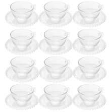 Jogo 12 Xícaras Cristal com Pires 180ml Café Chá Wolff Pearl Incolor Mesa Posta