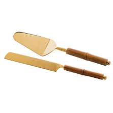 Jogo de Utensílios para Bolo com 2 Peças Bambu Dourado