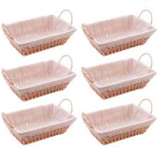 Kit 6 Cestas Porta Pão Servir 29x19cm Retangulares de Papel Forro em Tecido Alça Wolff Bege Decoração
