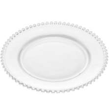 Prato Raso de Cristal Pearl Wolff 28cm com Bolinhas Mesa Posta Transparente