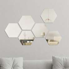 Espelho Geométrico Hezagonal Bisotê 40x40cm Painel 7 peças