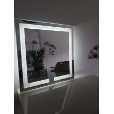 Espelho Quadrado Jateado Iluminado Com Led Frio 60x60cm Touch