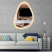 Espelho orgânico decorativo iluminado com led quente 55x77cm