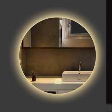 Espelho redondo lapidado bisotê iluminado com LED quente 70cm