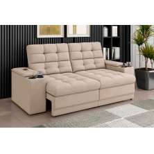 Sofá Confort Premium 1,70m Assento Retrátil/Reclinável porta copos e USB Suede Areia - XFlex Sofas