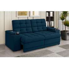 Sofá Confort Premium 1,70m Assento Retrátil/Reclinável porta copos e USB Suede Azul - XFlex Sofas