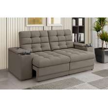 Sofá Confort Premium 1,70m Assento Retrátil/Reclinável porta copos e USB Suede Capuccino - XFlex Sofas