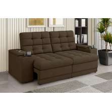 Sofá Confort Premium 1,70m Assento Retrátil/Reclinável porta copos e USB Suede Marrom - XFlex Sofas