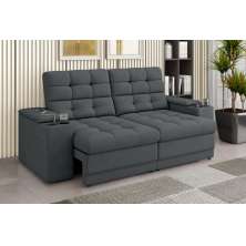 Sofá Confort Premium 2,05m Assento Retrátil/Reclinável porta copos e USB Suede Cinza - XFlex Sofas