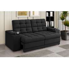 Sofá Confort Premium 2,05m Assento Retrátil/Reclinável porta copos e USB Suede Preto - XFlex Sofas
