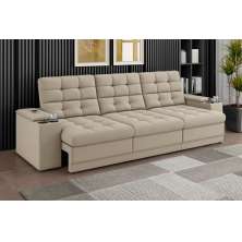 Sofá Confort Premium 2,30m Assento Retrátil/Reclinável porta copos e USB Suede Areia - XFlex Sofas