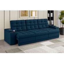 Sofá Confort Premium 2,30m Assento Retrátil/Reclinável porta copos e USB Suede Azul - XFlex Sofas