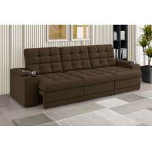 Sofá Confort Premium 2,30m Assento Retrátil/Reclinável porta copos e USB Suede Marrom - XFlex Sofas