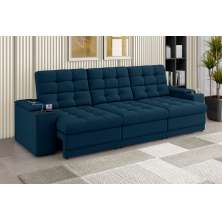 Sofá Confort Premium 2,30m Assento Retrátil/Reclinável porta copos e USB Suede Petróleo - XFlex Sofas