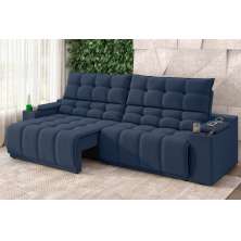 Sofá Connect Premium 2,00m Assento Retrátil/Reclinável com porta copos e entrada USB Suede Azul